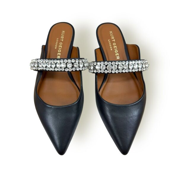 KURT GEIGER LONDON Princely Mules Size US 8 Black Leather Crystal Chic Goddess - Picture 3 of 8